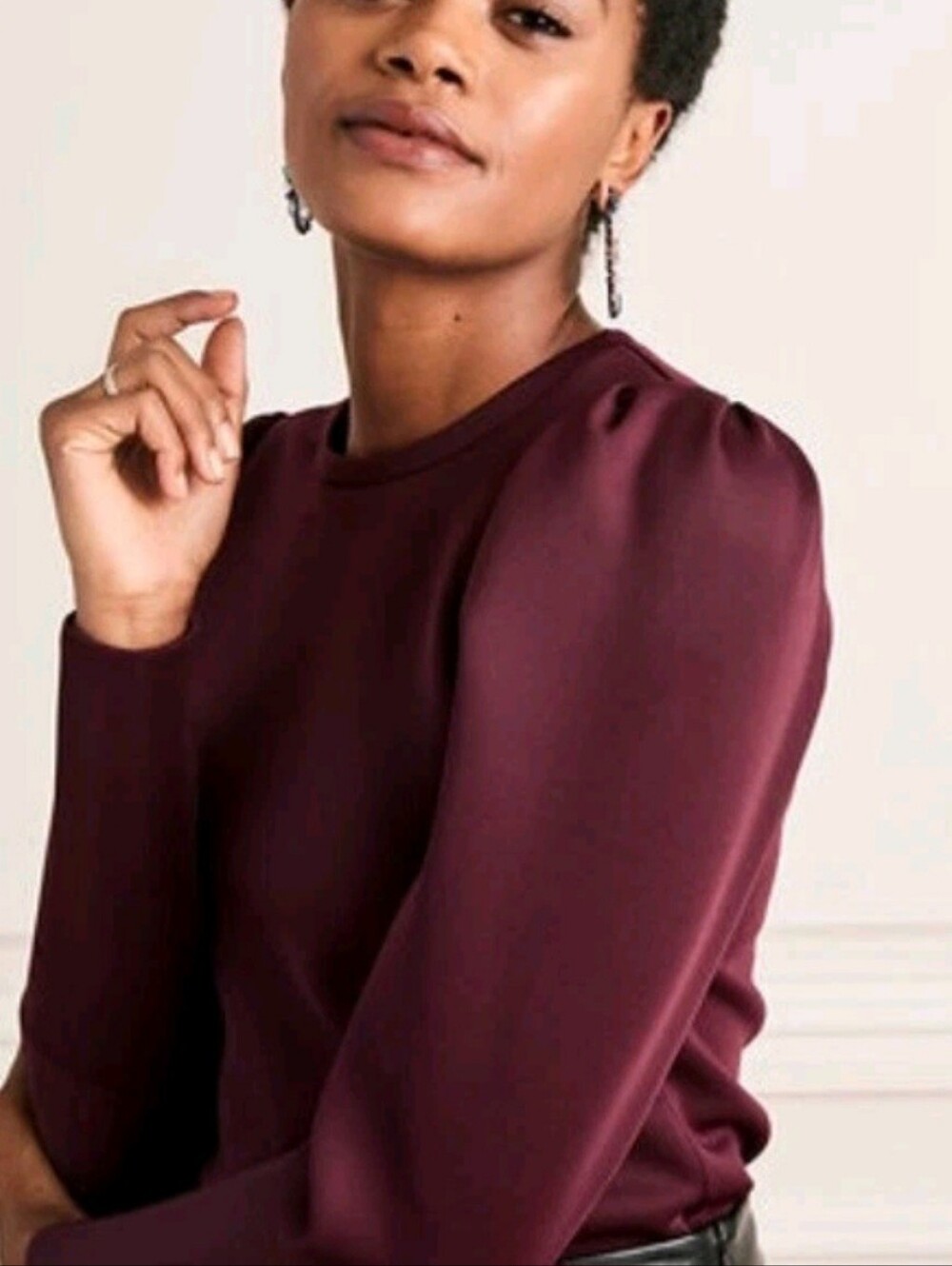NEW With Tag Stella & Dot Puff Sleeve Scuba Sweatshirt Top Sz Med Burgundy NWT